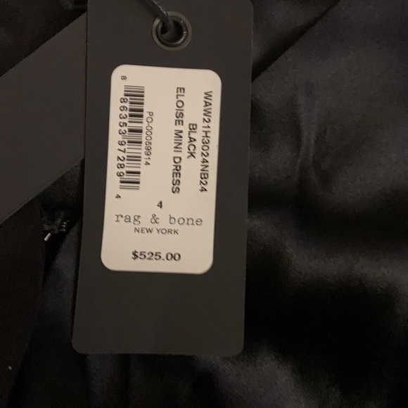 rag & bone Black Silk Satin "Eloise" Gathered Ruched V Front Mini Dress - Picture 13 of 14